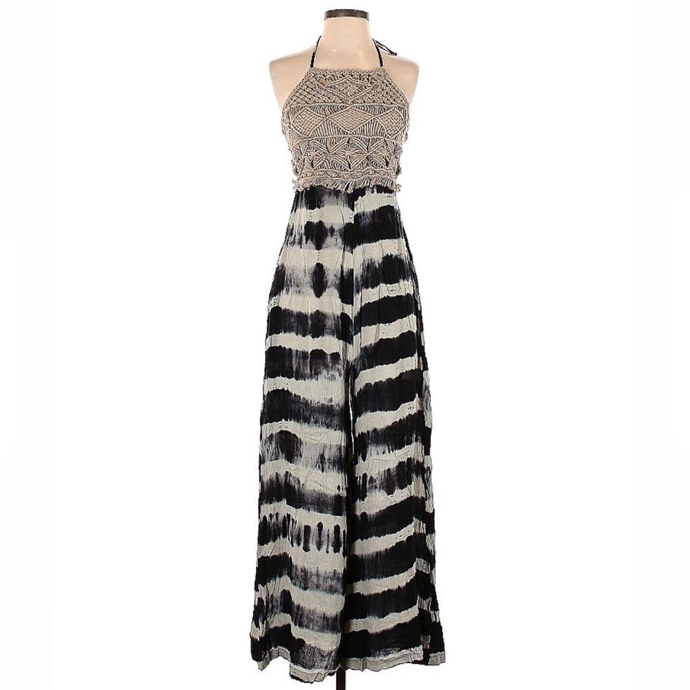 RARE Free People Macrame Kaleidoscope Jumpsuit Tie Dye Striped Romper Onepiece - Picture 4 of 5